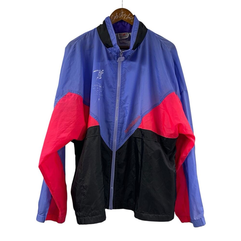 91 Columbus Marathon New Balance Windbreaker Jacket Full Zip Black Purple Red